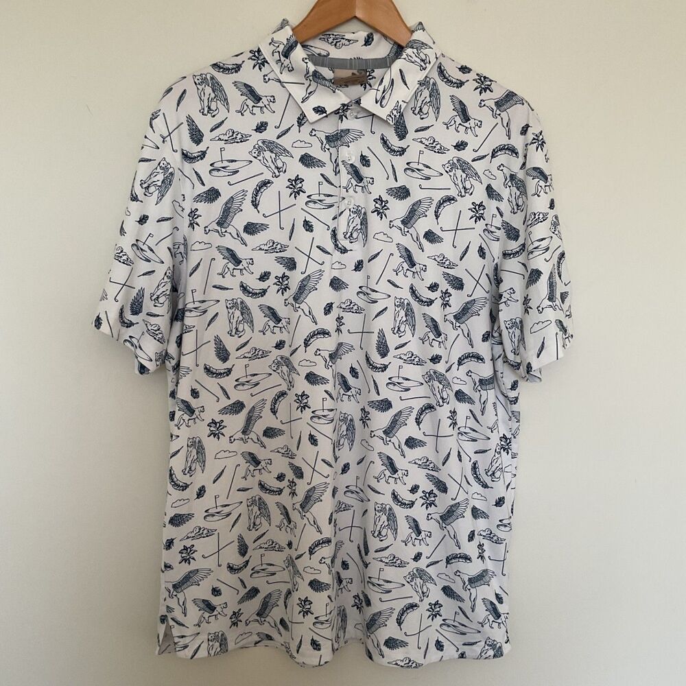 PUMA Polo Golf Shirt Mens L Cloudspun Atmos Golf Clubs Winged Cougars White Navy